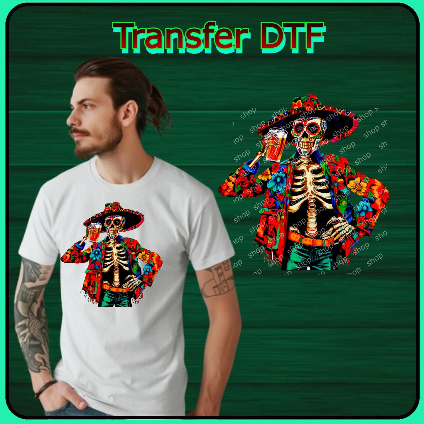 DTF Calavera Colorida con Cerveza Descripción breve: