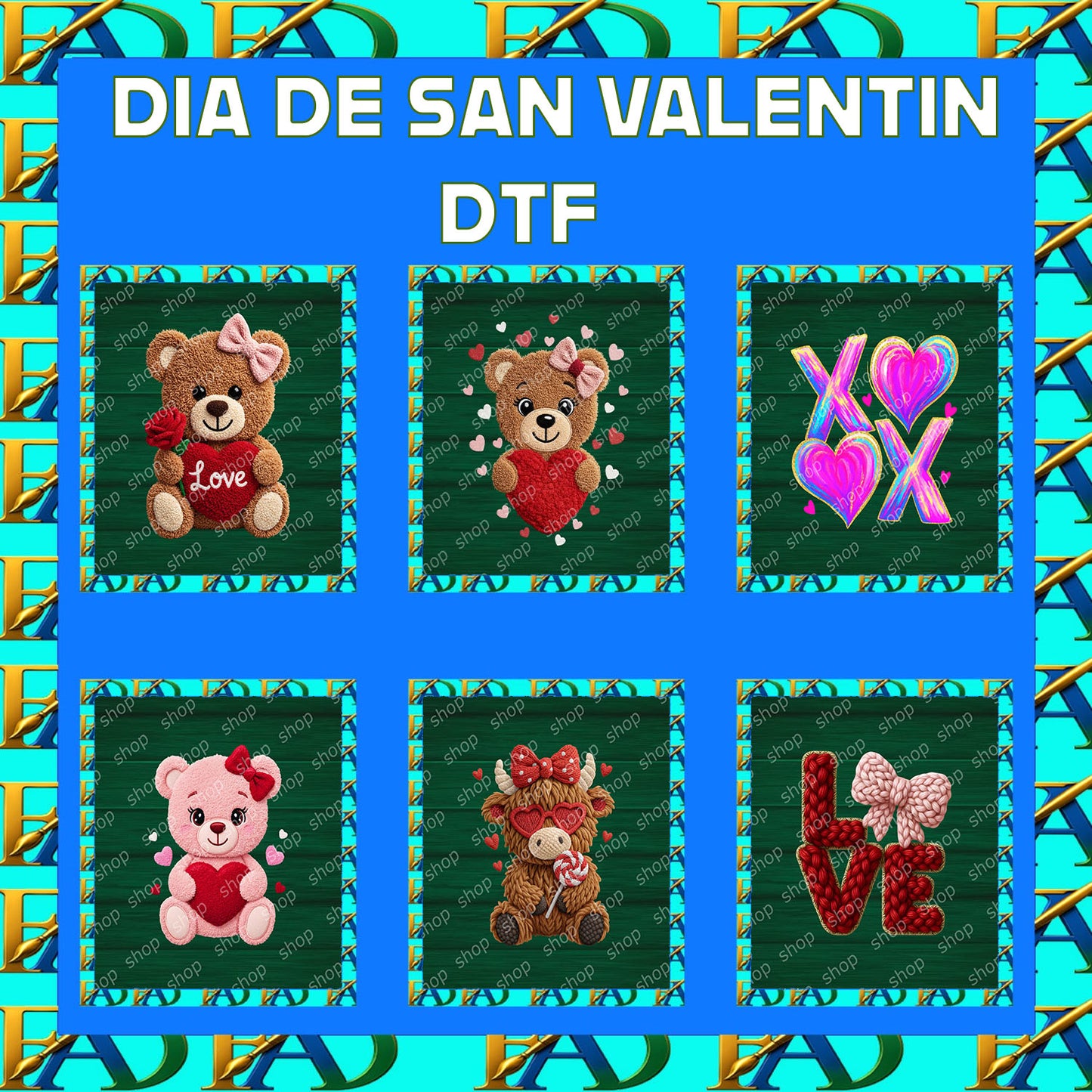 Bundle de 6  SAN VALENTIN DTF. 9X9 INCHES 02
