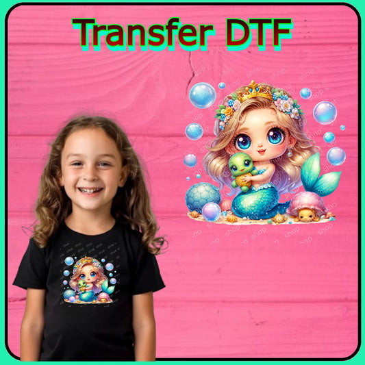 Sirenita con Tortuga – Transfer DTF