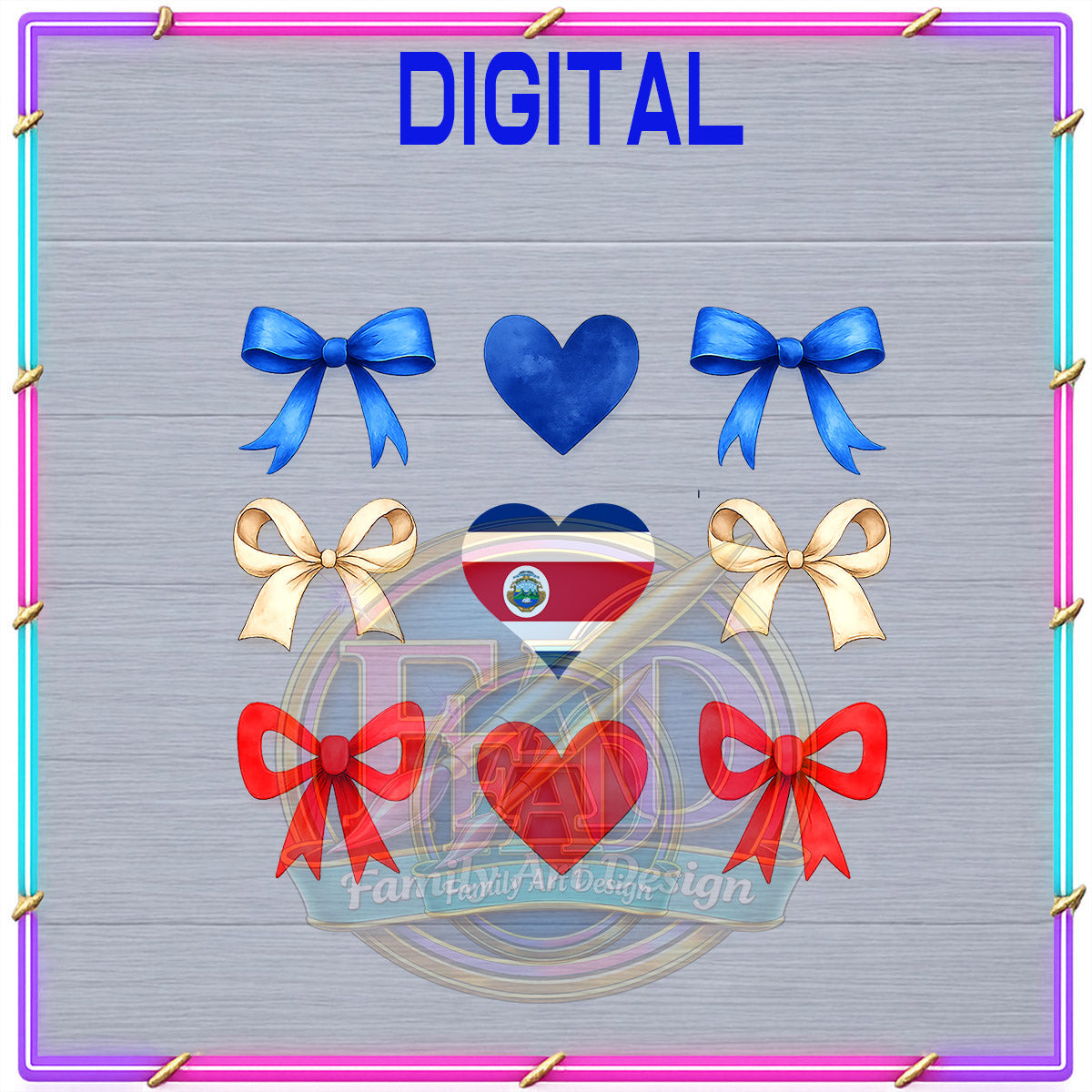 Costa Rica Bow & Heart PNG Bundle