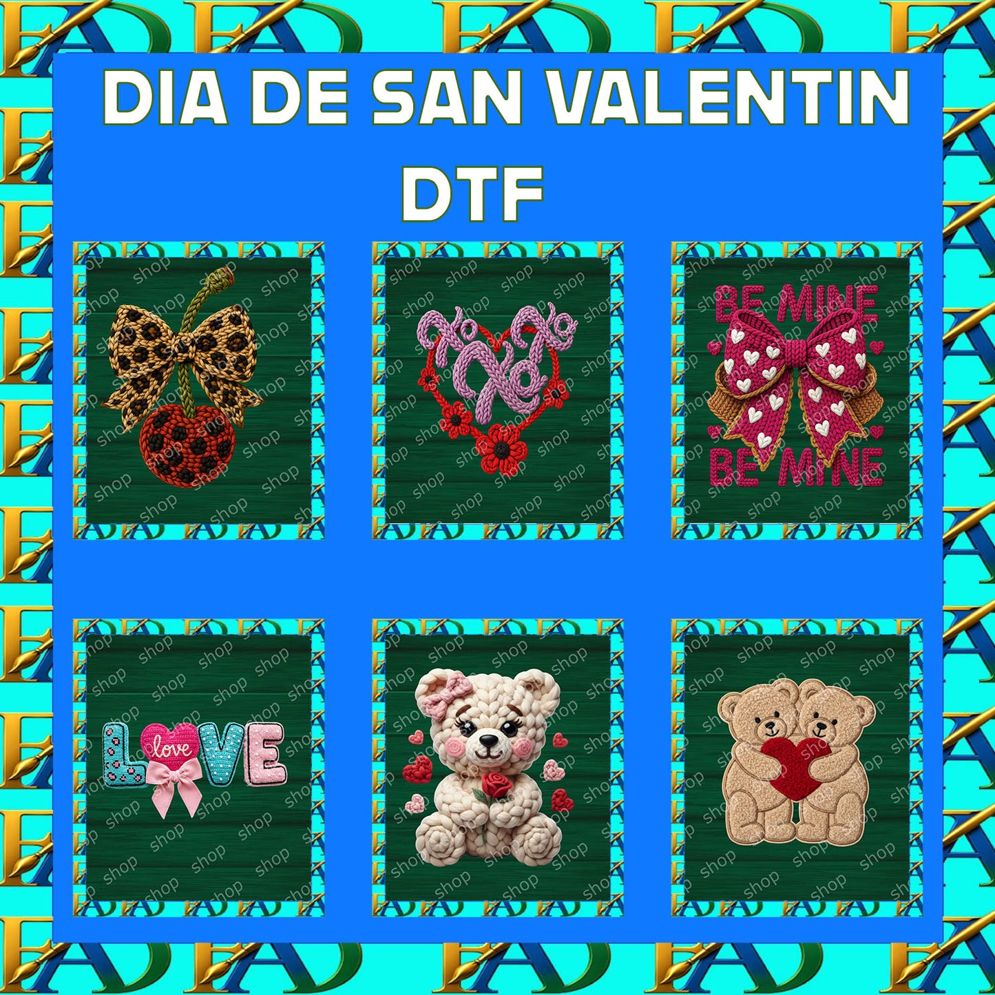 Bundle de 6  SAN VALENTIN DTF. 9X9 INCHES 01