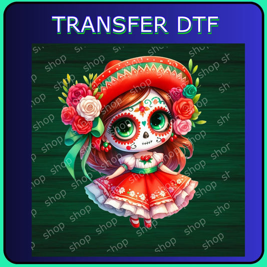 DTF Niña Catrina Vestido Rojo
