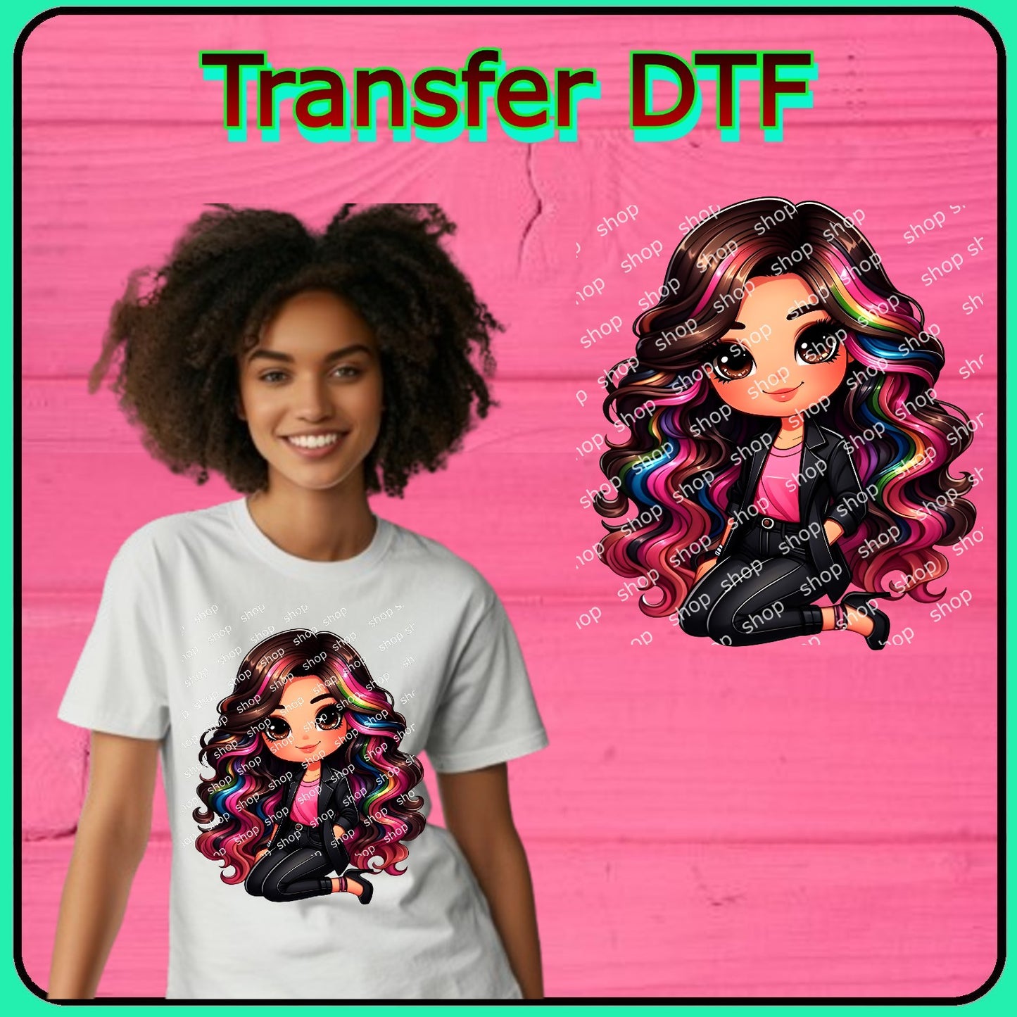 Chica de Cabello Multicolor Sentada