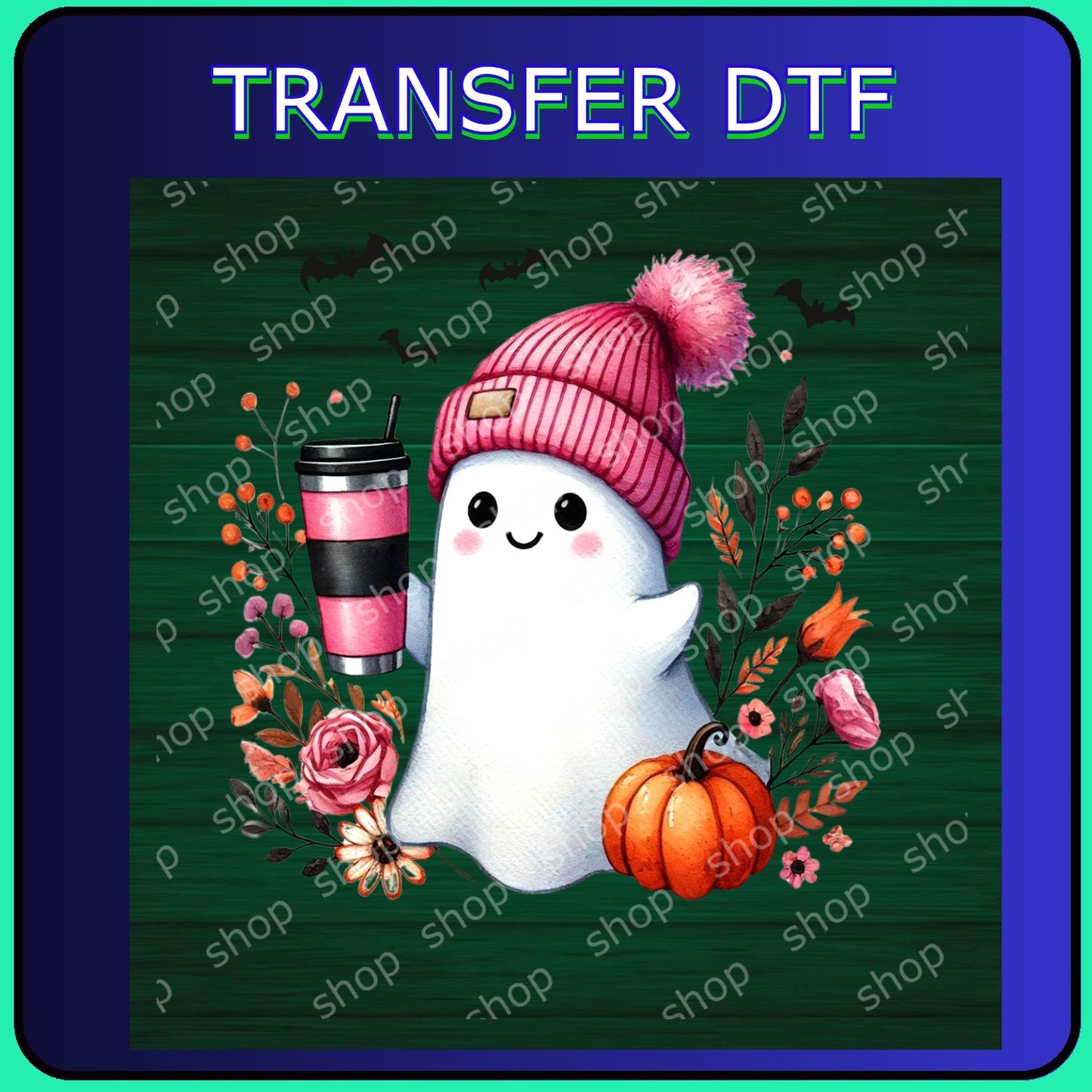 DTF Fantasmita con Café y Sombrero Rosa