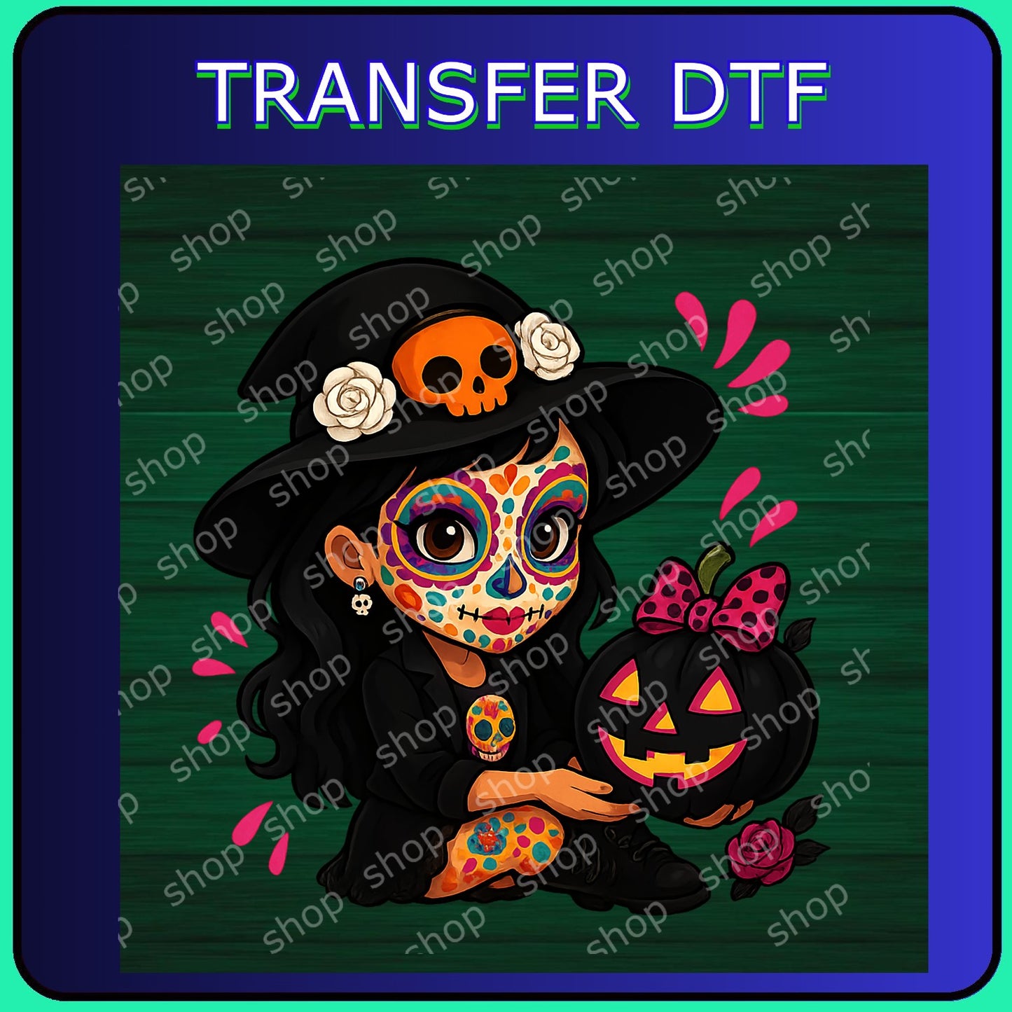 DTF Niña Catrina con Sombrero Negro y Calabaza 🎃✨