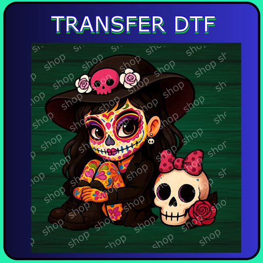 DTF Catrina Colorida con Sombrero y Calavera 🎨✨