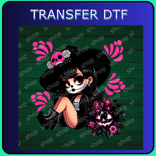 DTF Chica Catrina Gótica con Calabaza Rosa 🎃✨